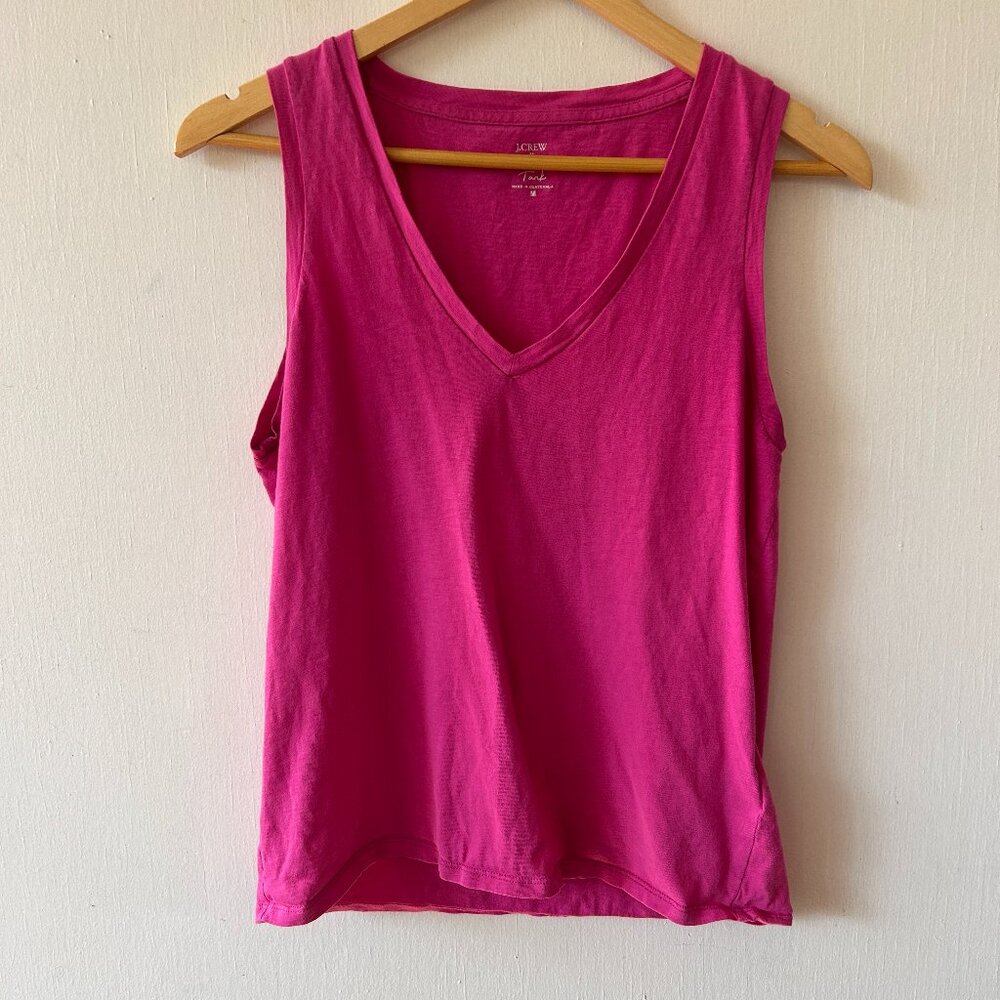 J. Crew Slub Cotton Tank Top Womens Medium Pink V-neck Preppy Barbiecore